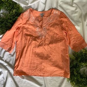 Carribean joe peach tunic embroidered tunic top